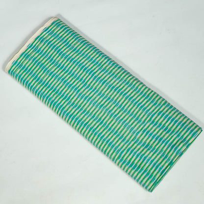 Blue & Yellow Stripe Fine Quality Cotton Handloom Ikat Fabric for Dress Material | Width: 44"