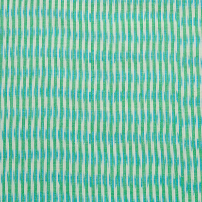 Blue & Yellow Stripe Fine Quality Cotton Handloom Ikat Fabric for Dress Material | Width: 44"