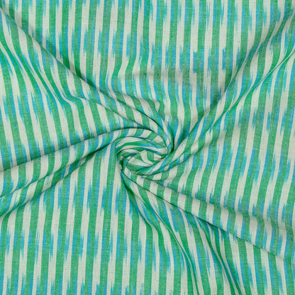 Blue & Yellow Stripe Fine Quality Cotton Handloom Ikat Fabric for Dress Material | Width: 44"