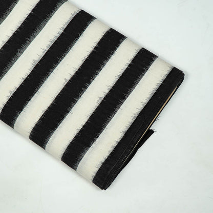 Black & White Stripe Cotton Handloom Double Ikat Fabric for Dress Material | Width: 44"