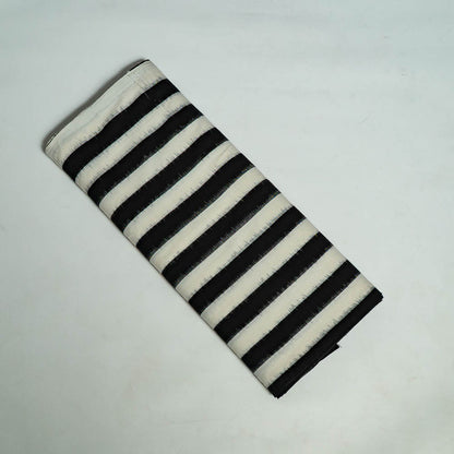 Black & White Stripe Cotton Handloom Double Ikat Fabric for Dress Material | Width: 44"