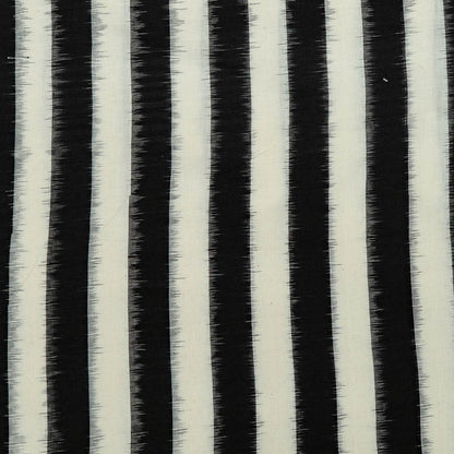 Black & White Stripe Cotton Handloom Double Ikat Fabric for Dress Material | Width: 44"