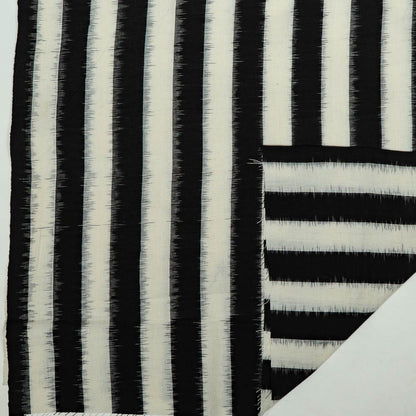 Black & White Stripe Cotton Handloom Double Ikat Fabric for Dress Material | Width: 44"