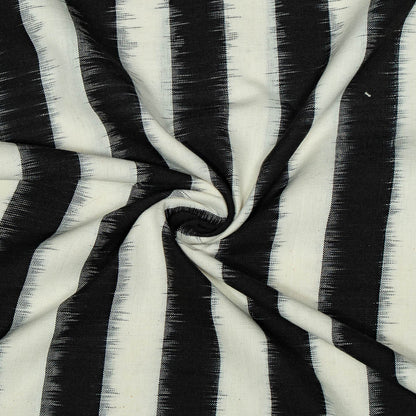 Black & White Stripe Cotton Handloom Double Ikat Fabric for Dress Material | Width: 44"