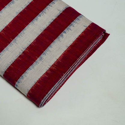 Magenta & White Stripe Handwoven Cotton Double Ikat Fabric for Dress Material | Width: 44"