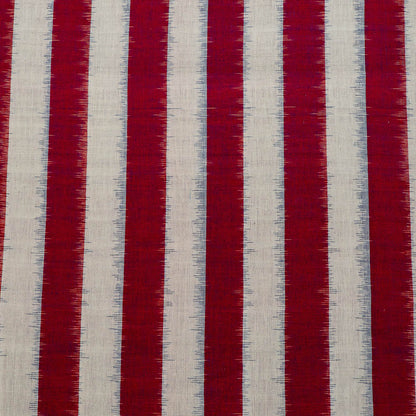 Magenta & White Stripe Handwoven Cotton Double Ikat Fabric for Dress Material | Width: 44"