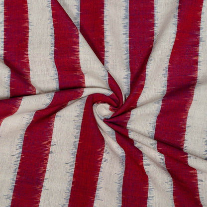 Magenta & White Stripe Handwoven Cotton Double Ikat Fabric for Dress Material | Width: 44"