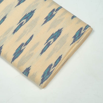 Cream Base Blue Design Fine Cotton Handloom Ikat Fabric for Dress Material | Width: 44"