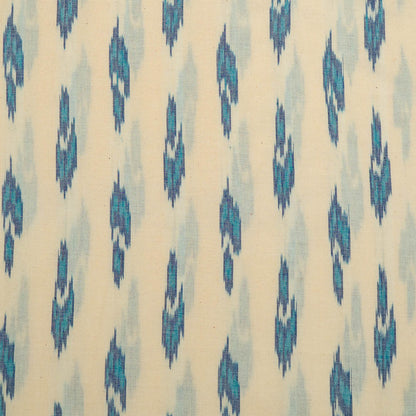 Cream Base Blue Design Fine Cotton Handloom Ikat Fabric for Dress Material | Width: 44"