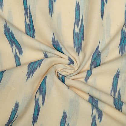 Cream Base Blue Design Fine Cotton Handloom Ikat Fabric for Dress Material | Width: 44"