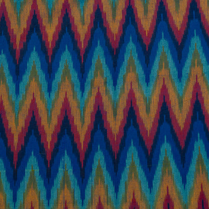 Multicolor Chevron Mercerised Fine Quality Cotton Handloom Ikat Fabric for Dress Material | Width: 44"