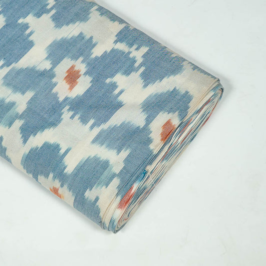 White Base Big Floral Design Cotton Handloom Ikat (SKU: IKK-606)
