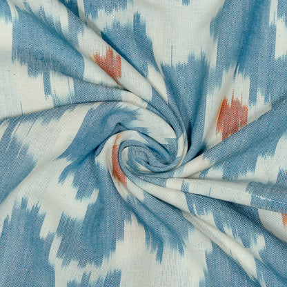 Blue, Off White Floral Fine Quality Cotton Handloom Ikat | SKU: IKK-636