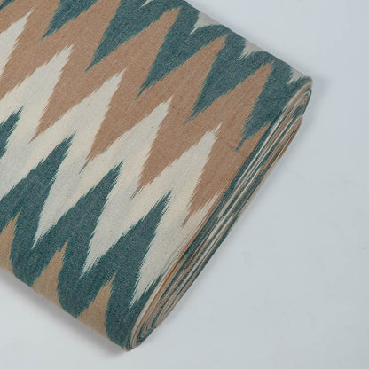 White, Green & Beige Chevron Heavyweight Thick Cotton Handloom Ikat Fabric for Jackets & Upholstery | Width: 44"