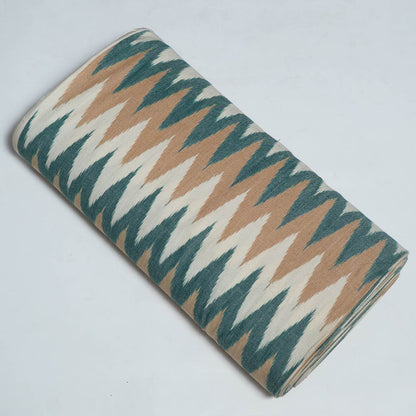 White, Green & Beige Chevron Heavyweight Thick Cotton Handloom Ikat Fabric for Jackets & Upholstery | Width: 44"