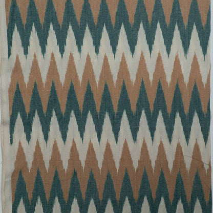 White, Green & Beige Chevron Heavyweight Thick Cotton Handloom Ikat Fabric for Jackets & Upholstery | Width: 44"