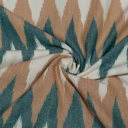 White, Green & Beige Chevron Heavyweight Thick Cotton Handloom Ikat Fabric for Jackets & Upholstery | Width: 44"