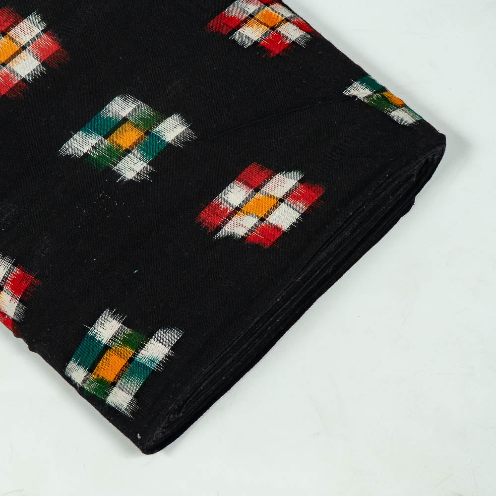 Black Base Multicolor Checks Cotton Handloom Double Ikat (SKU: IKK-610)