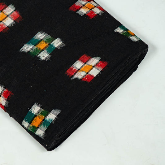 Black Base Multicolor Checks Cotton Handloom Double Ikat (SKU: IKK-610)