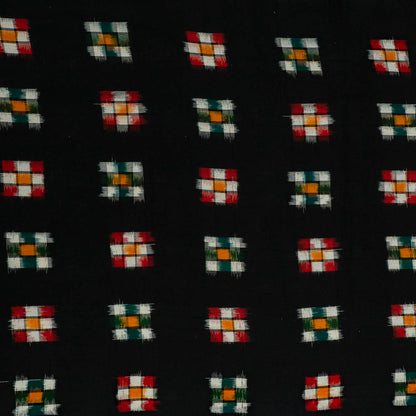 Black Base Multicolor Checks Cotton Handloom Double Ikat | 1 Meter (SKU: IKK-610)