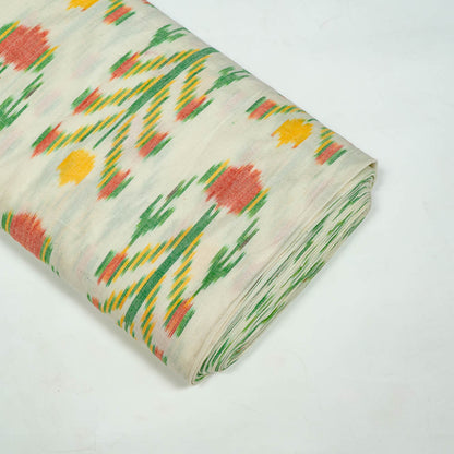 White Base Big Design Handloom Fine Quality Cotton Ikat Fabric for Dress Material | Width: 44"