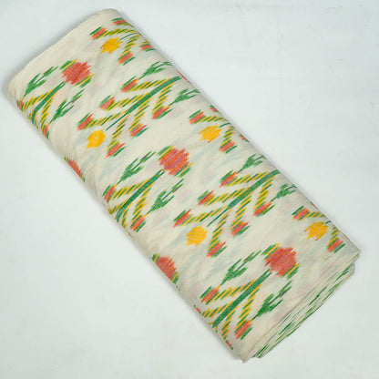 White Base Big Design Handloom Fine Quality Cotton Ikat Fabric for Dress Material | Width: 44"