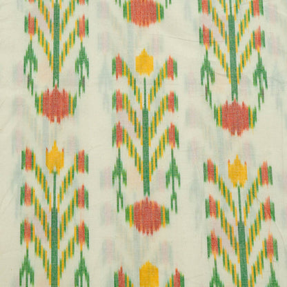 White Base Big Design Handloom Fine Quality Cotton Ikat Fabric for Dress Material | Width: 44"