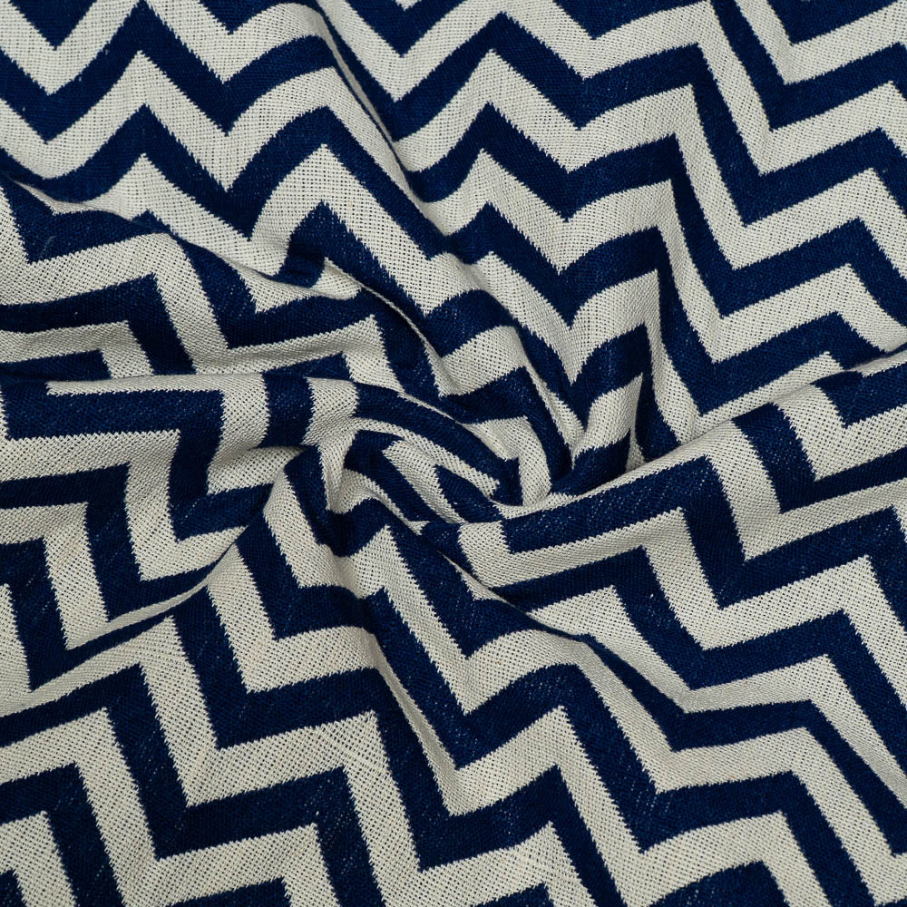 Blue & White Chevron Design Cotton Blend Jacquard (SKU: J-192)