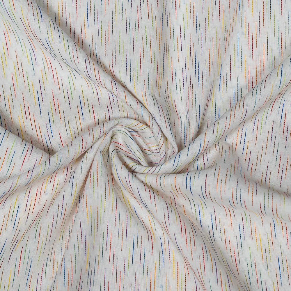 White Base Multicolor Cotton Dobby Fabric (SKU: J-488)