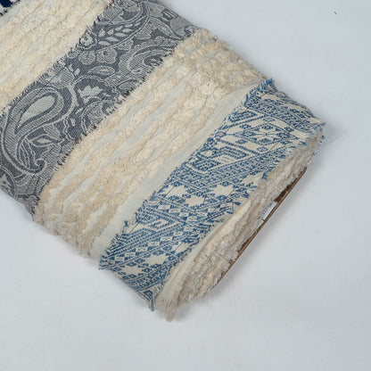 White & Blue Patchwork with Tuftting Cotton Jacquard | SKU: J-553