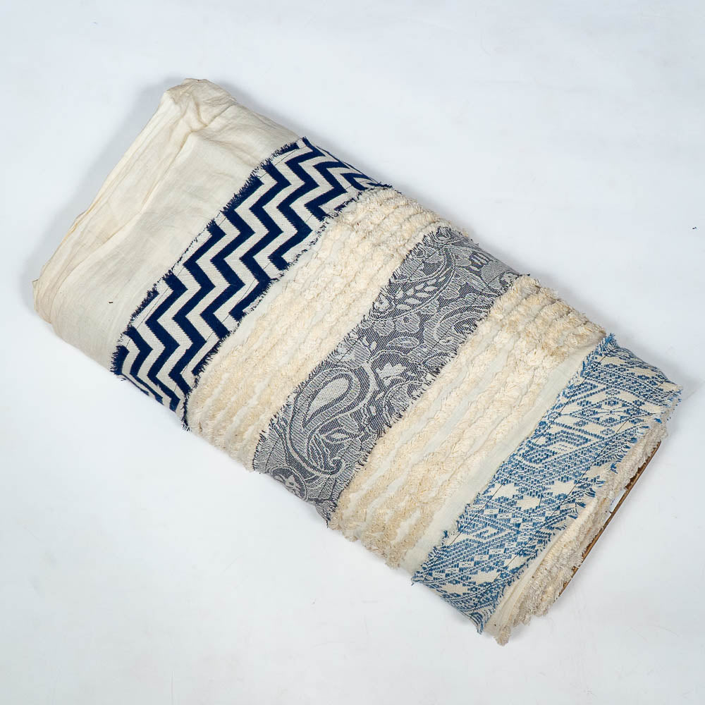 White & Blue Patchwork with Tuftting Cotton Jacquard (SKU: J-553)