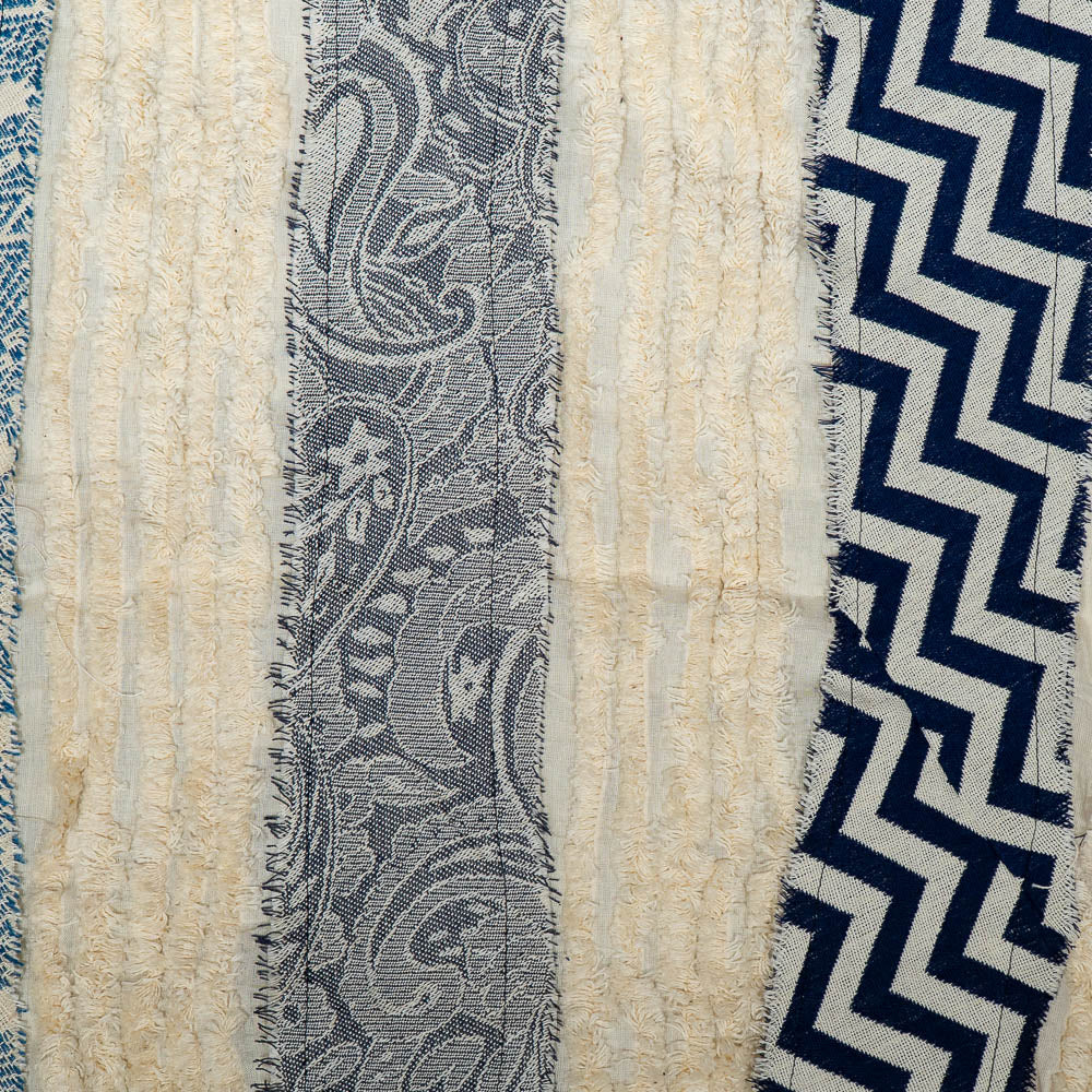 White & Blue Patchwork with Tuftting Cotton Jacquard (SKU: J-553)