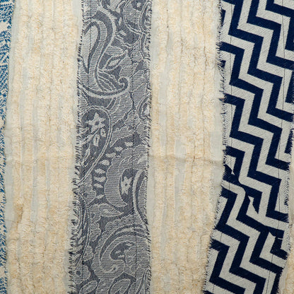 White & Blue Patchwork with Tuftting Cotton Jacquard | SKU: J-553