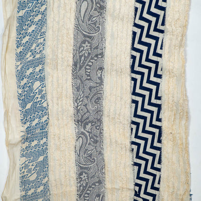 White & Blue Patchwork with Tuftting Cotton Jacquard | SKU: J-553