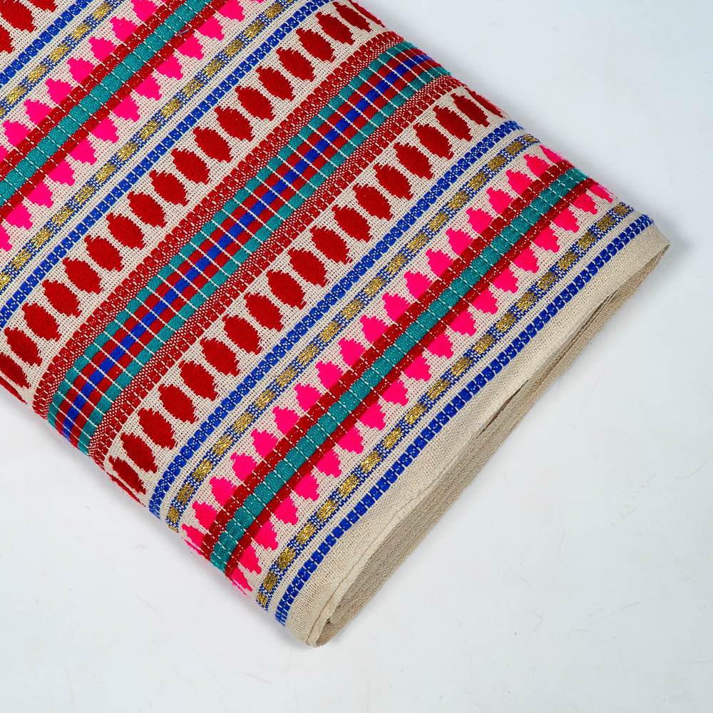 Red & Multicolor Capsule Design Cotton Acrylic Jacquard (SKU: J-554)