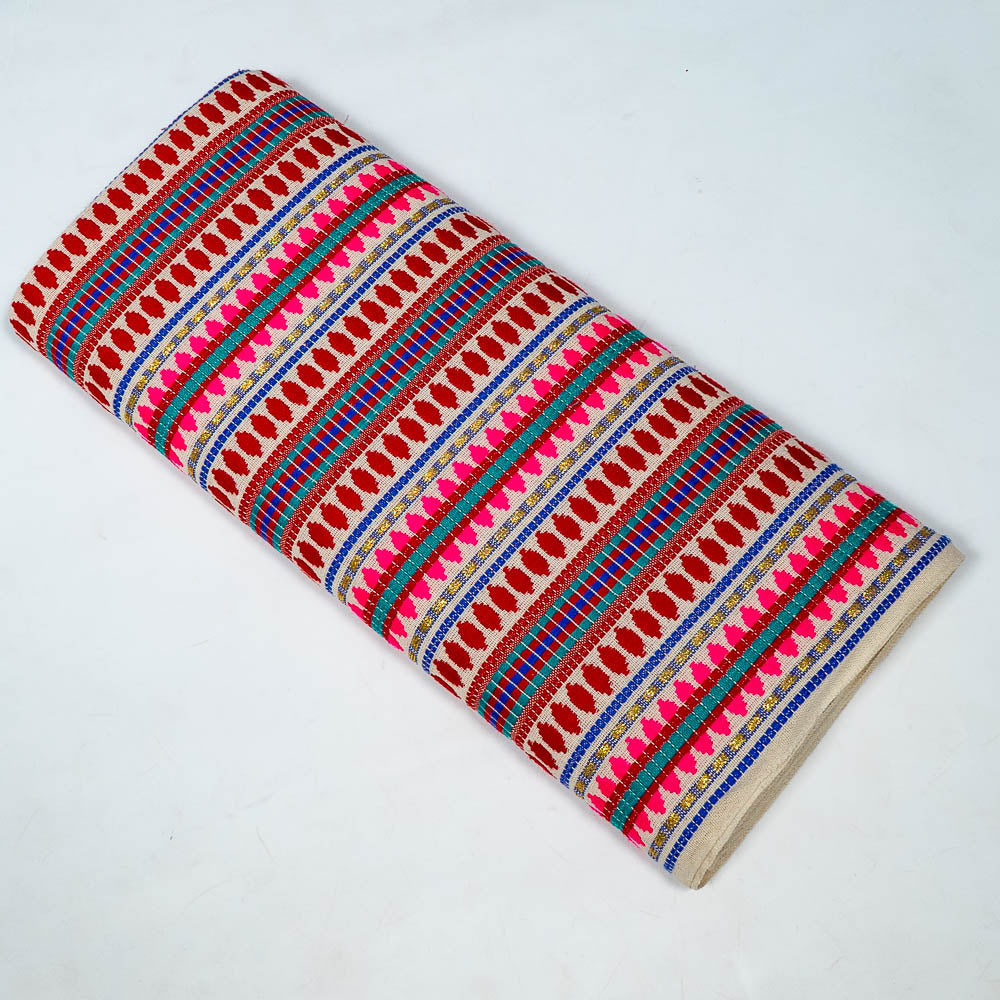 Red & Multicolor Capsule Design Cotton Acrylic Jacquard (SKU: J-554)