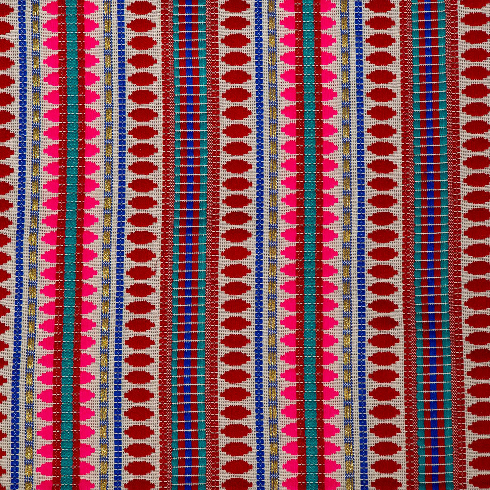 Red & Multicolor Capsule Design Cotton Acrylic Jacquard (SKU: J-554)