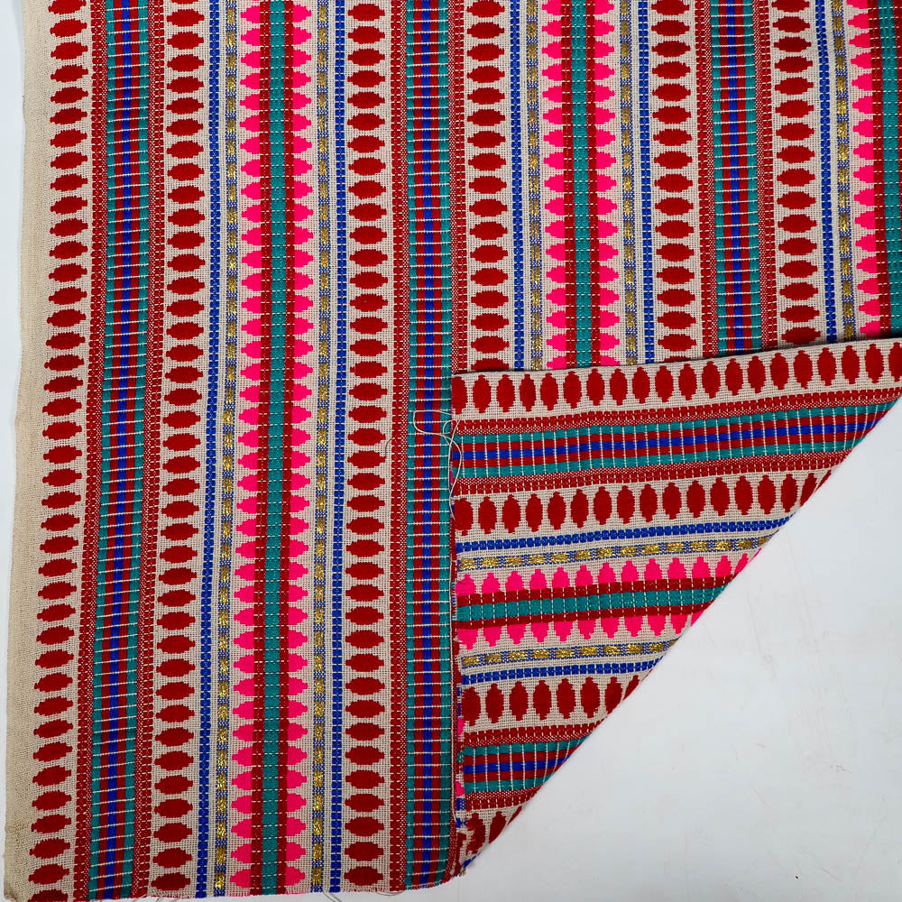 Red & Multicolor Capsule Design Cotton Acrylic Jacquard (SKU: J-554)