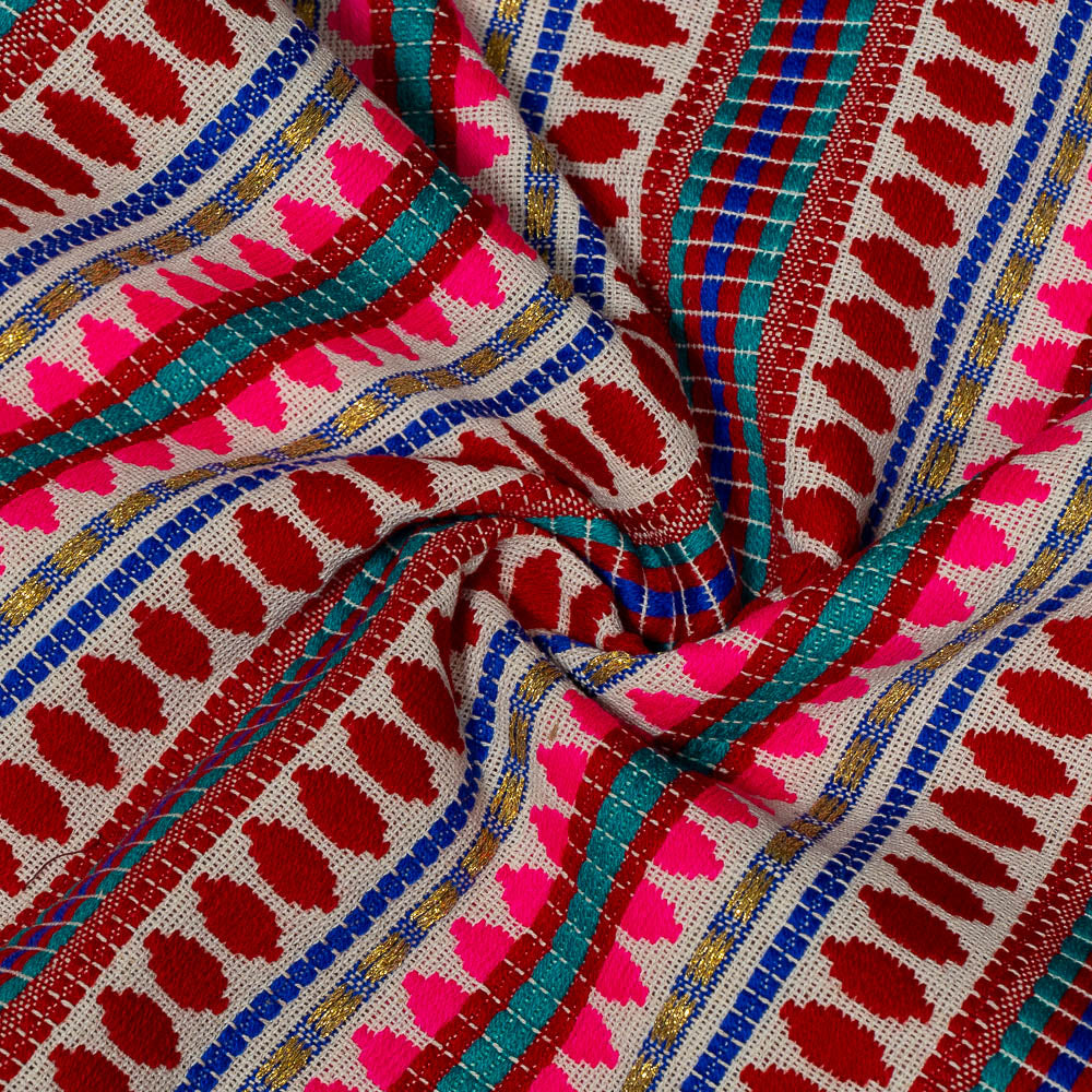 Red & Multicolor Capsule Design Cotton Acrylic Jacquard (SKU: J-554)