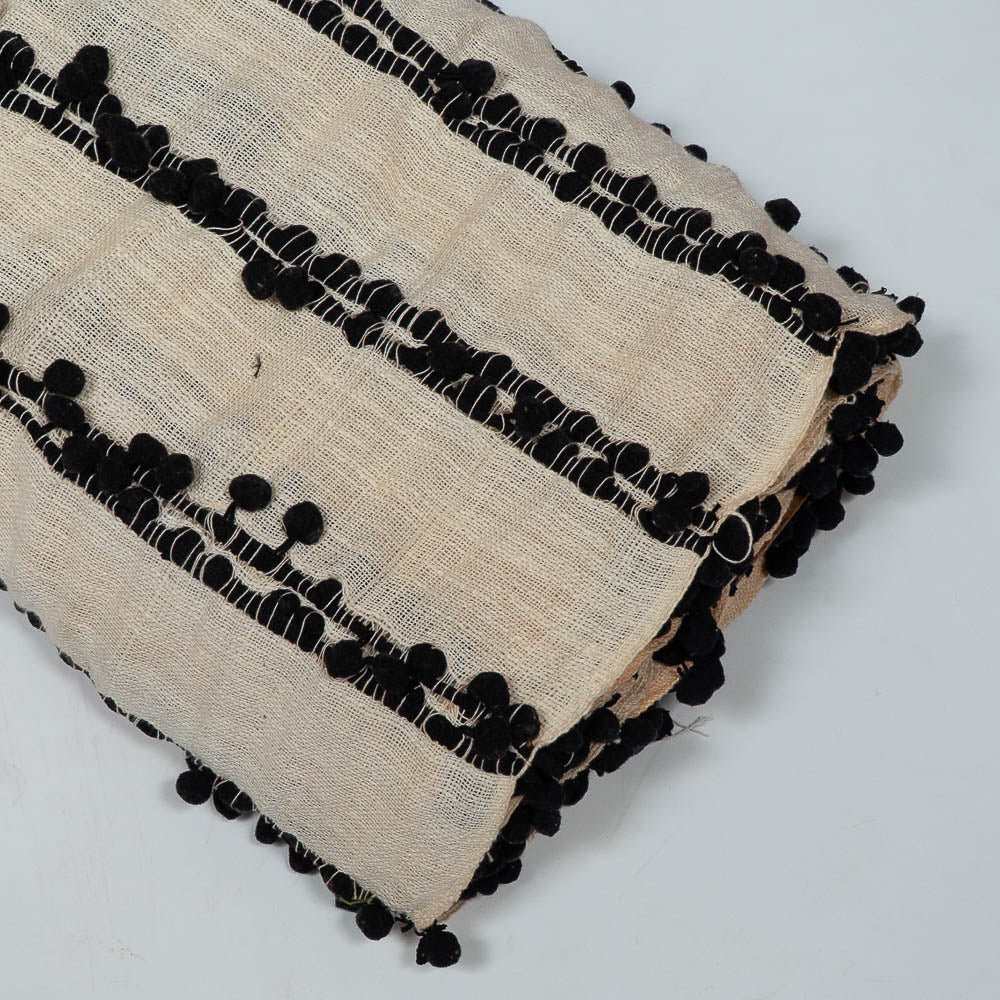 Natural Cotton With Acrylic Pompom Textured Jacquard (SKU: J-558)