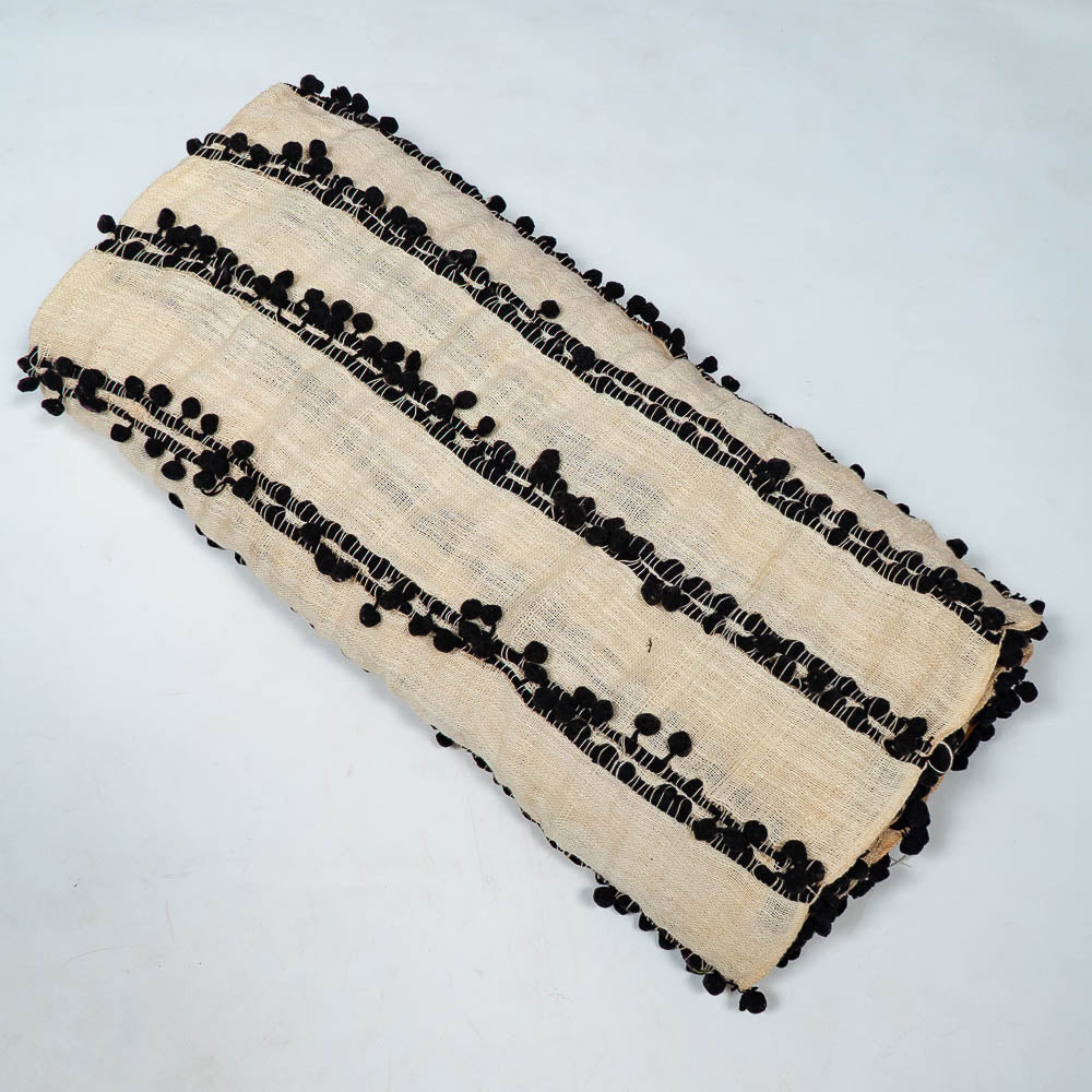 Natural Cotton With Acrylic Pompom Textured Jacquard (SKU: J-558)