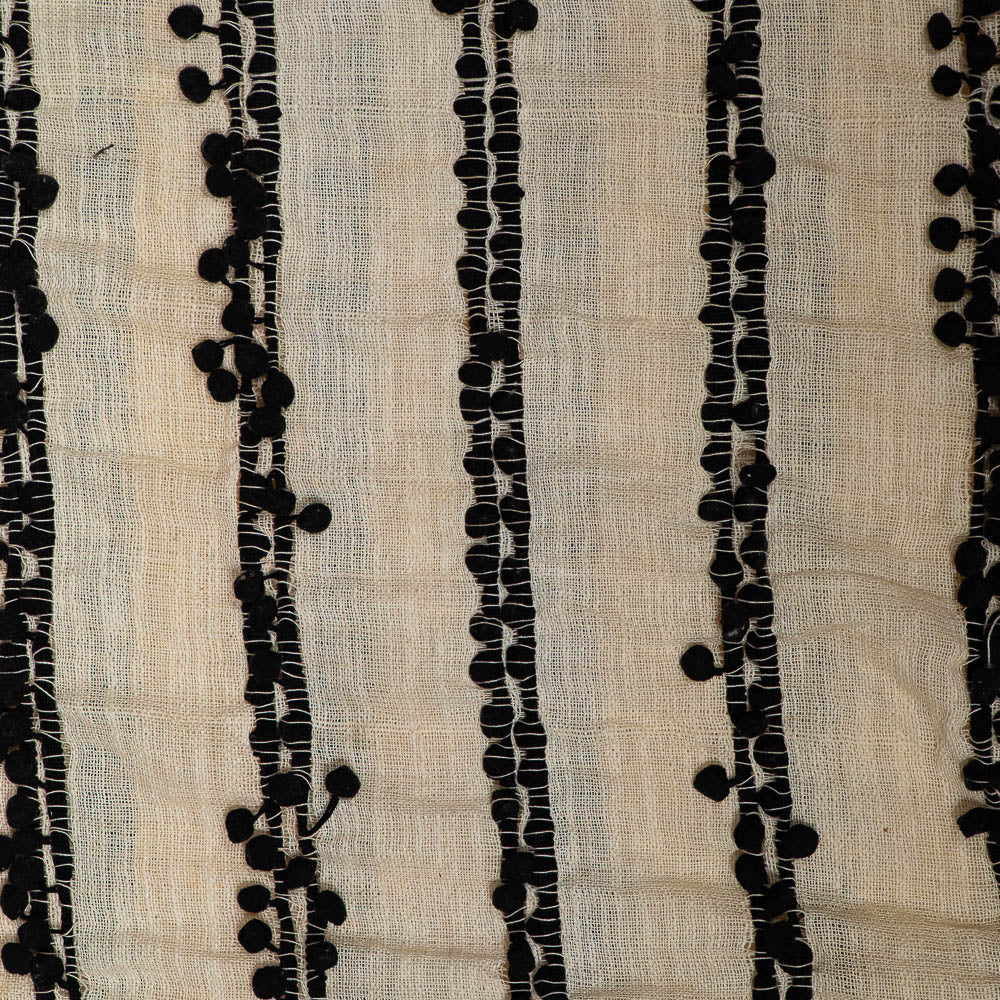 Natural Cotton With Acrylic Pompom Textured Jacquard (SKU: J-558)