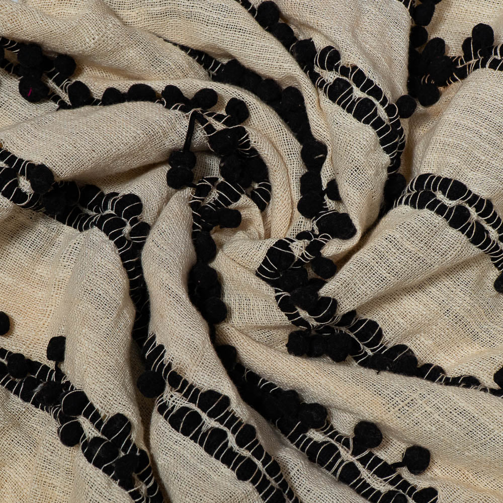 Natural Cotton With Acrylic Pompom Textured Jacquard (SKU: J-558)