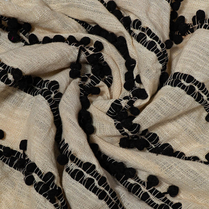 Natural Cotton With Acrylic Pompom Textured Jacquard | SKU: J-558