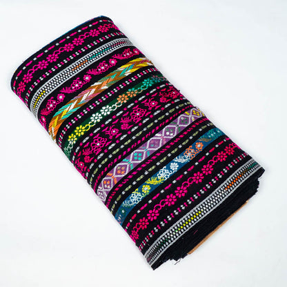 Black base Multicolor Design Cotton Acrylic Jacquard | SKU: J-567