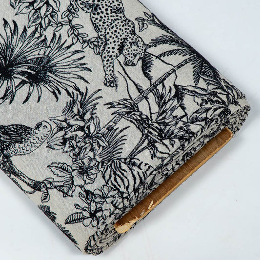 Off White Base Tropical Design Cotton Blend Jacquard