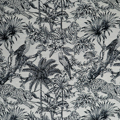 White Base Black Tropical Design Cotton Blend Jacquard | SKU: JDD-305