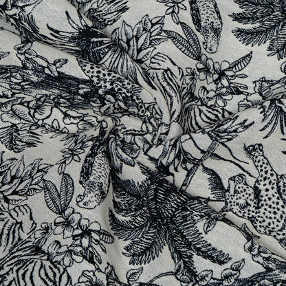 White Base Black Tropical Design Cotton Blend Jacquard | SKU: JDD-305
