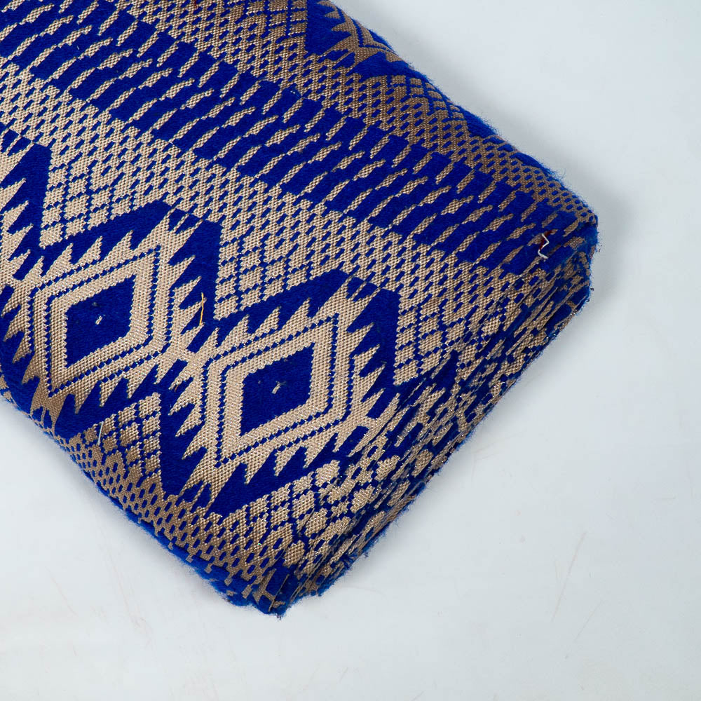 Blue & Golden Lurex Cotton Acrylic Jacquard (SKU: JDD-347)