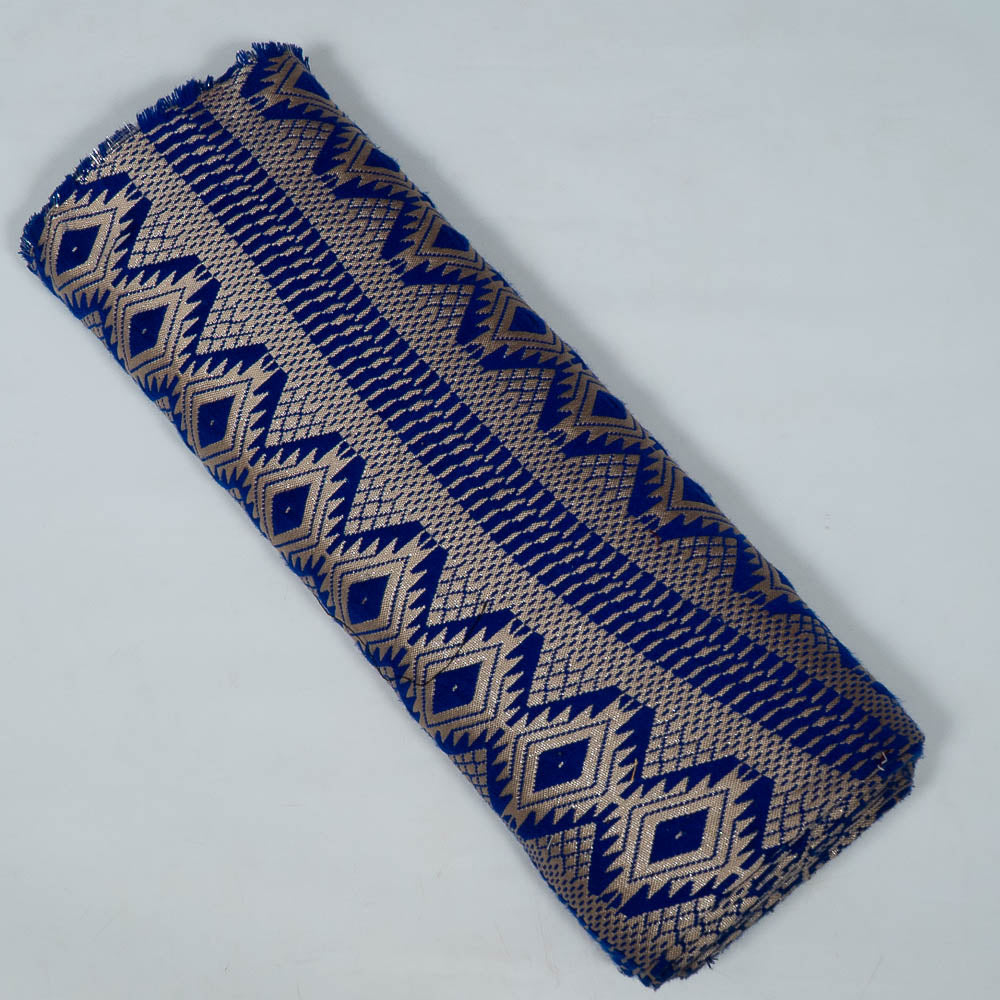 Blue & Golden Lurex Cotton Acrylic Jacquard (SKU: JDD-347)
